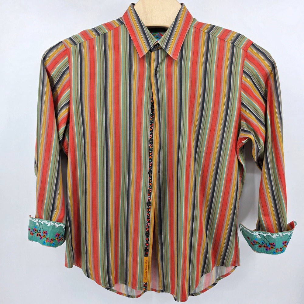 Robert Graham Button Down Shirt Mens L Heritage Cotton Striped Western Multi‎